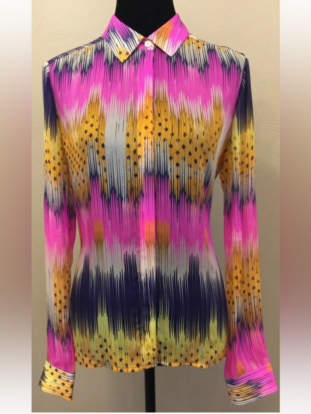 leifsdottir Pink, Yellow & Navy Abstract Shirt “as seen on The Mindy Project” 8